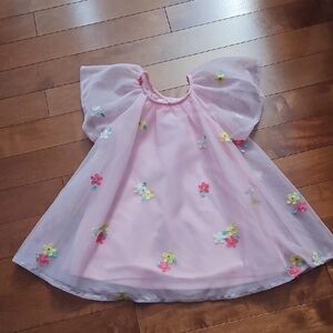 New Wonder Nation Pink Sheer Dress with Embroidered Flowers